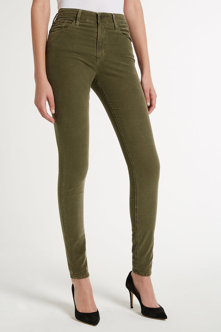 AG Jeans - Farrah Skinny High-Rise Fine Corded Denim in Sulfur Dried Agave Dark Green Color