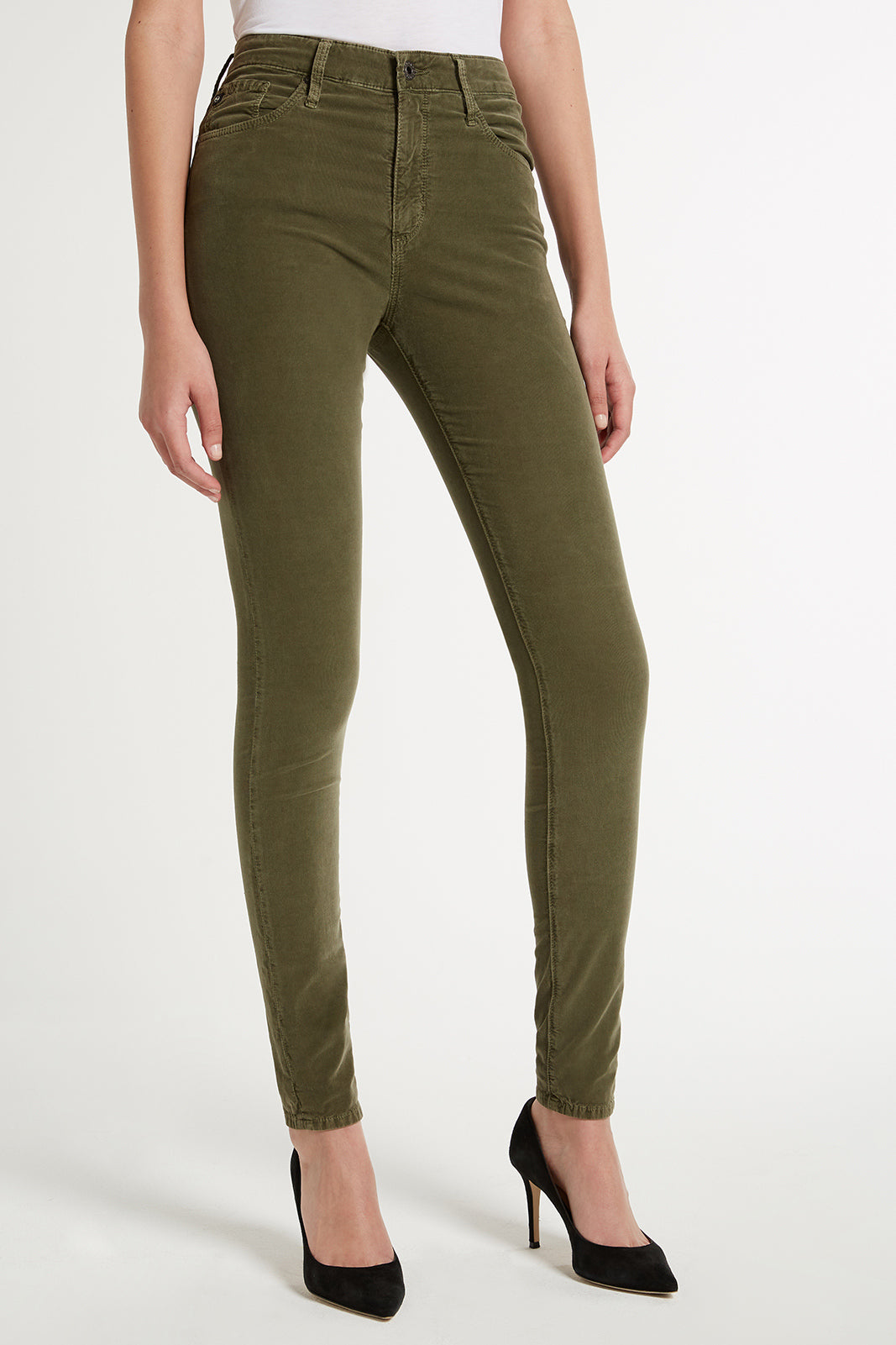 AG Jeans - Farrah Skinny High-Rise Fine Corded Denim in Sulfur Dried Agave Dark Green Color