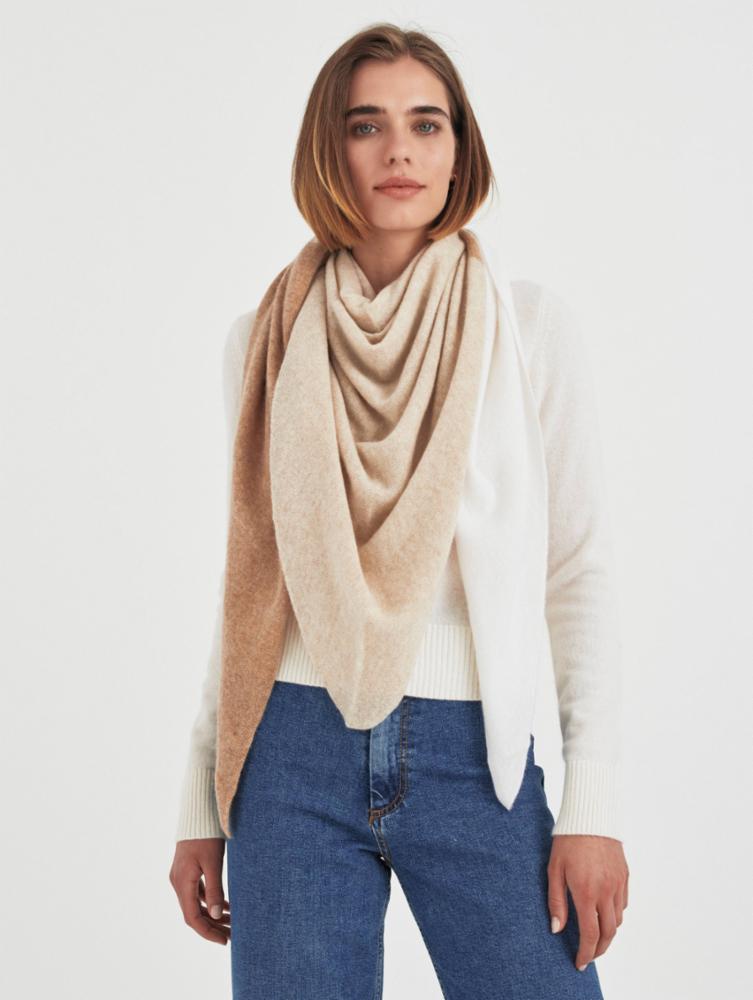 White + Warren - Cashmere Color Block Triangle Scarf In Neutral Combo
