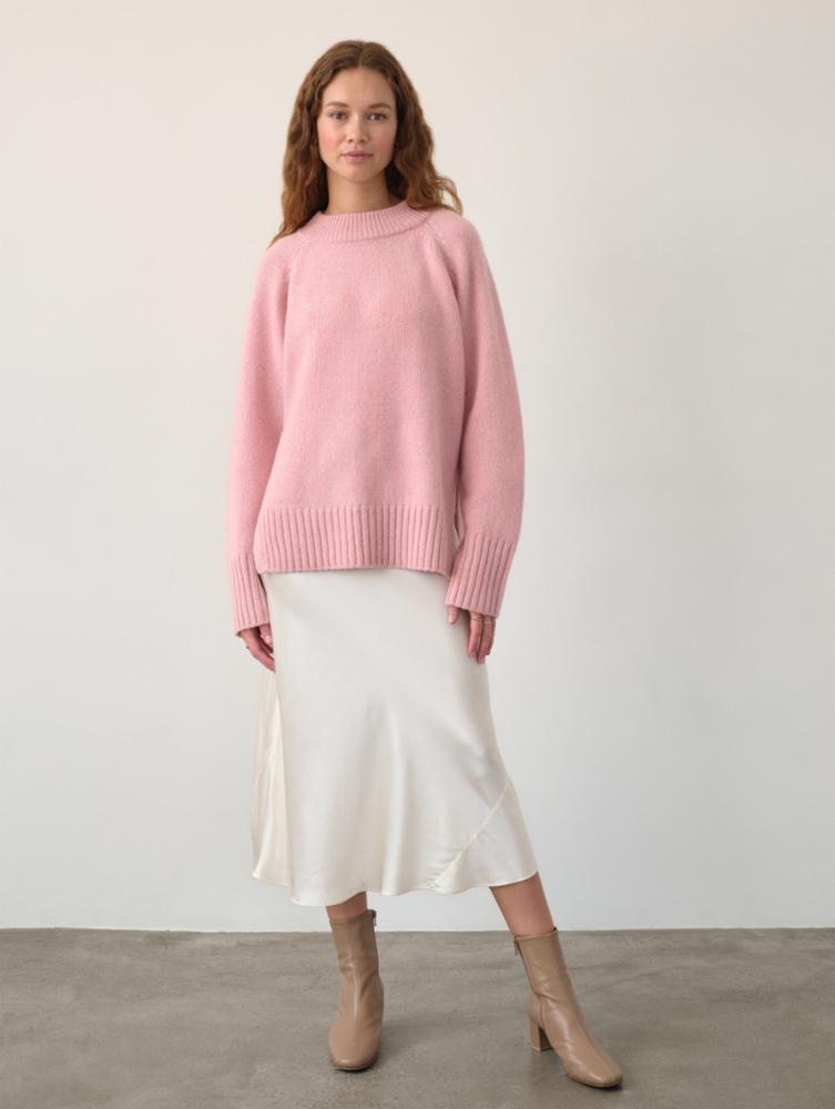 White + Warren - Lofty Cashmere Blend Marled Crewneck In Pink Marl