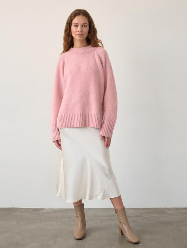 White + Warren - Lofty Cashmere Blend Marled Crewneck In Pink Marl