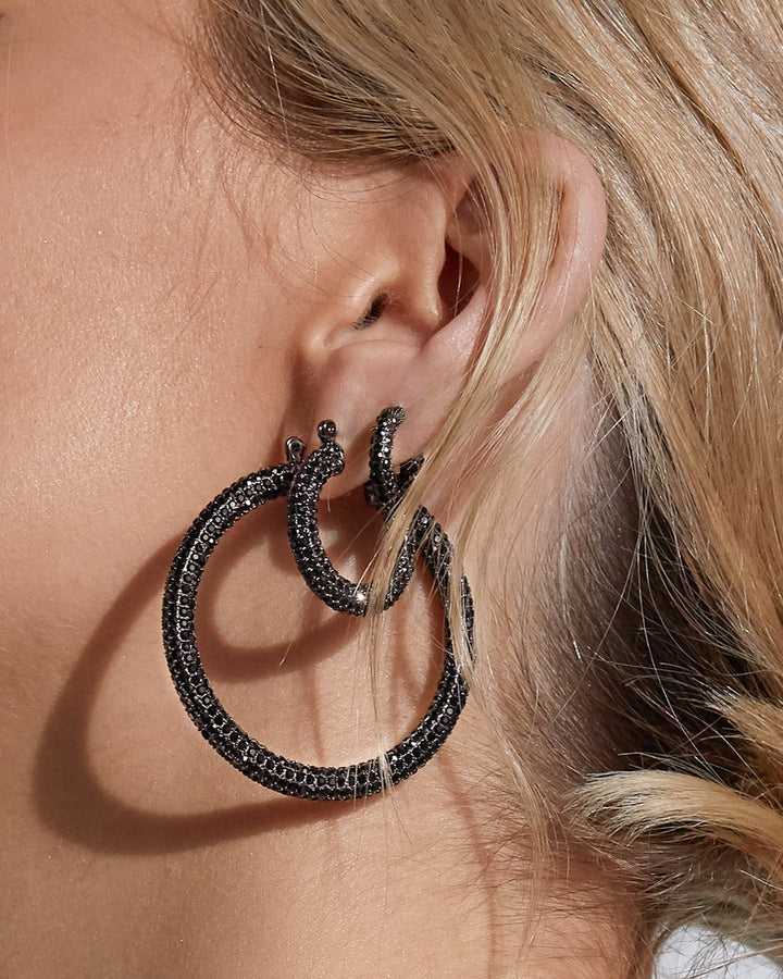 LUV AJ - Pave Baby Amalfi Hoops in Gunmetal Jet