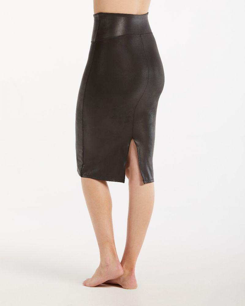 Spanx Faux Leather Skater Skirt Very Black LG - Regular 
