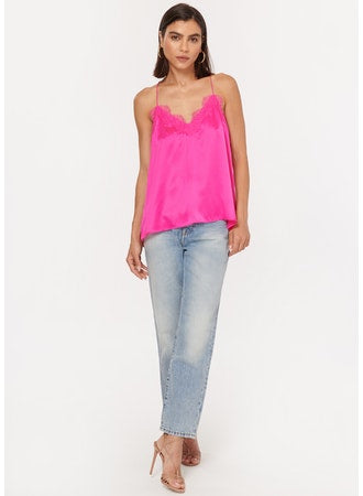 Cami NY C- Racer Charmeuse Cami in Neon Pink Tops