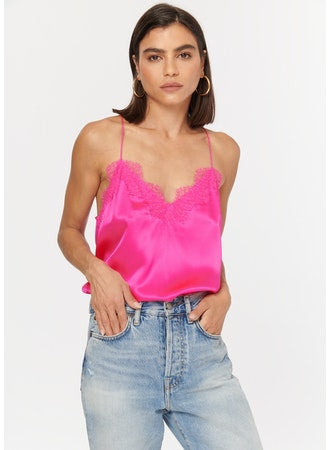 Cami NY C- Racer Charmeuse Cami in Neon Pink Tops