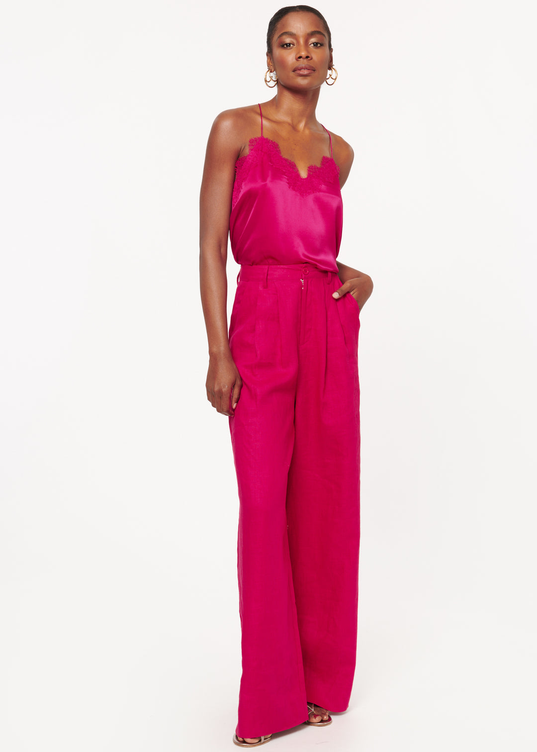 Cami NYC - Racer Charmeuse Cami in Raspberry
