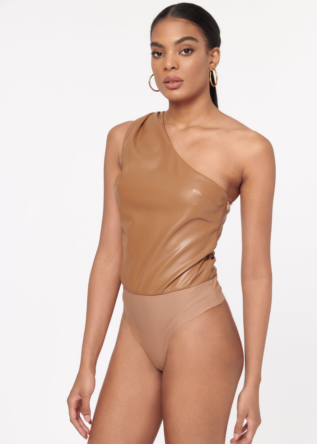 Cami NYC - Chrissa Vegan Leather Bodysuit in Caramel