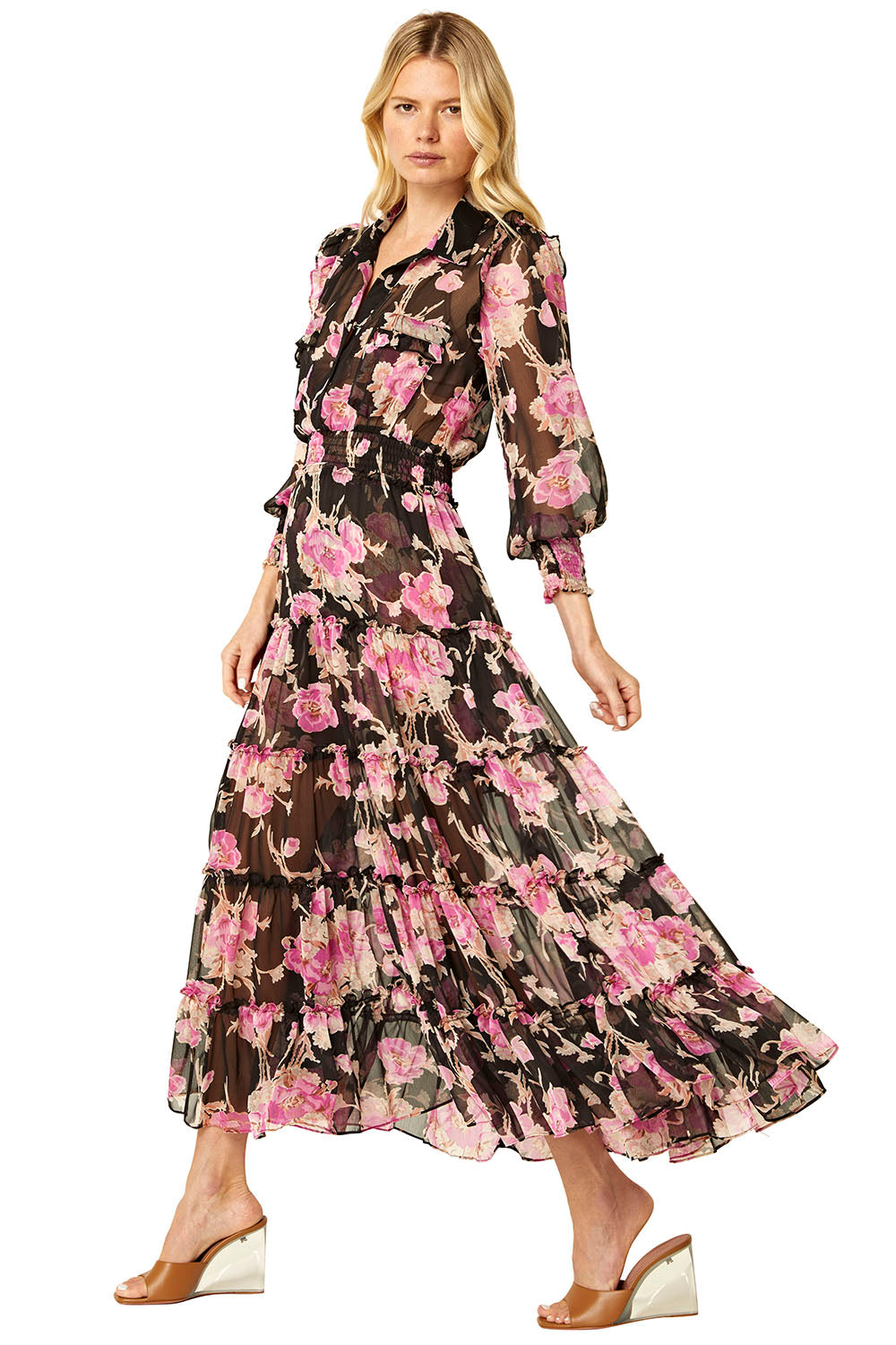 open lace back dress Misa Los Angeles Pink Floral Maxi Dress, L – Second Serve Resale main image 0
