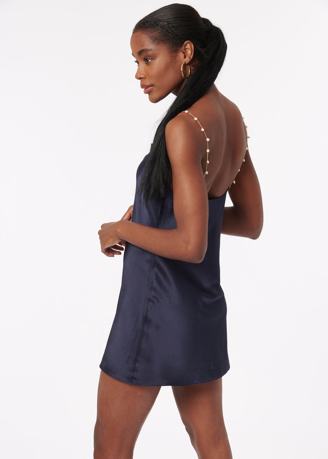 navy blue silk dress mini Perdita Mini Dress in Satin Midnight Blue