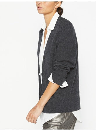 Brochu Walker - Callie Layered Looker Cardigan in Dark Charcoal Melange w/ White Underlayer