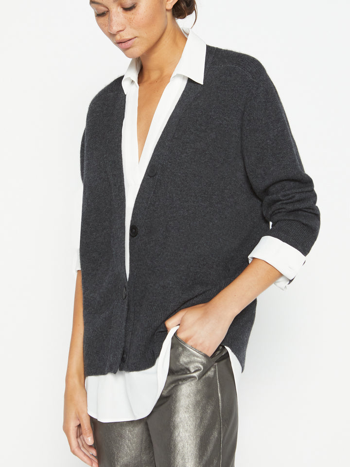 Brochu Walker - Callie Layered Looker Cardigan in Dark Charcoal Melange w/ White Underlayer