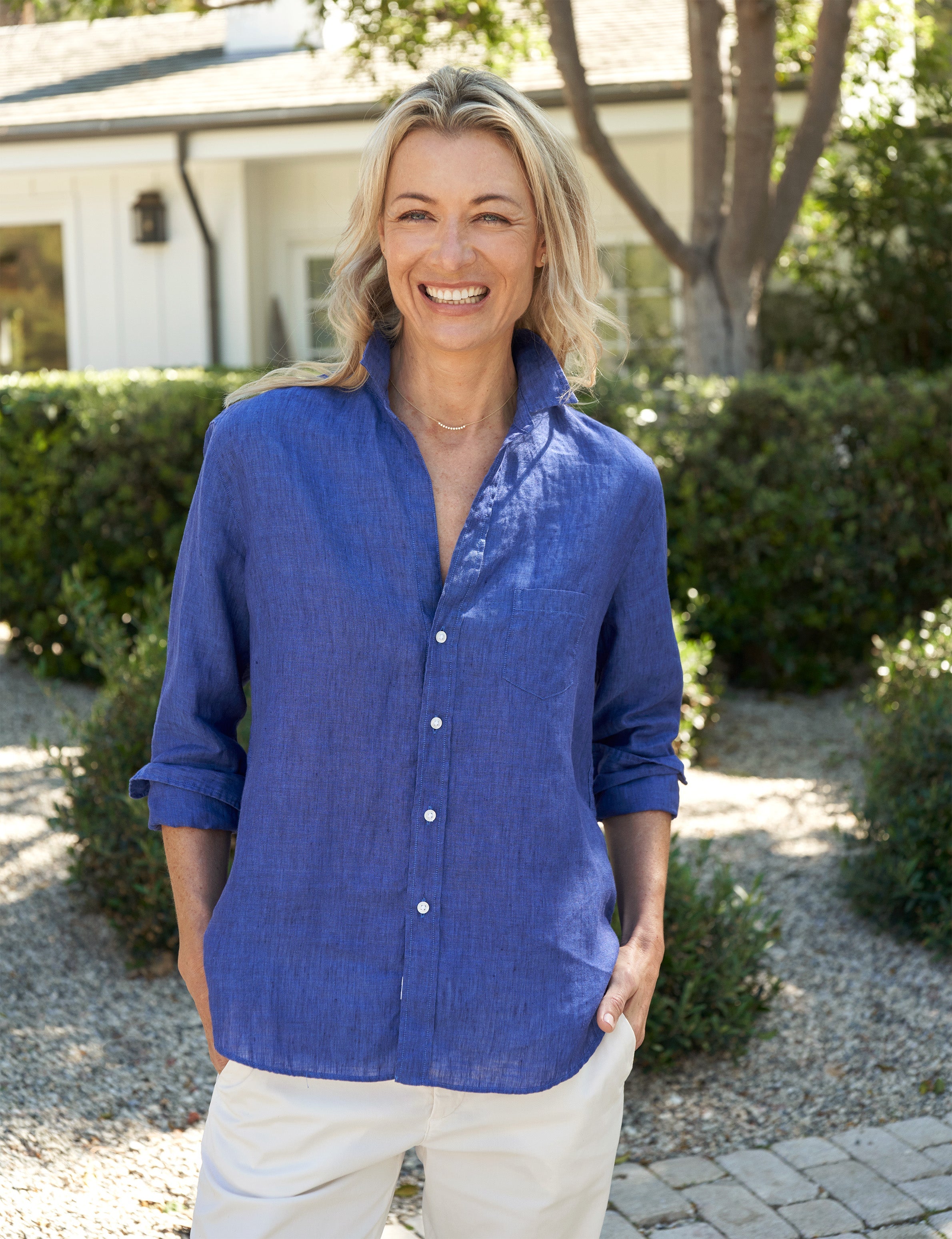 Frank & Eileen - Eileen Woven Button Up in Indigo Blue