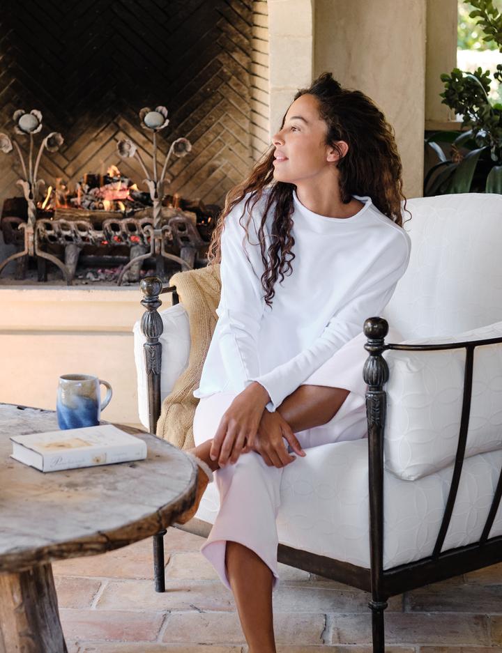 Frank & Eileen - Long Sleeve Funnel Neck Capelet in White