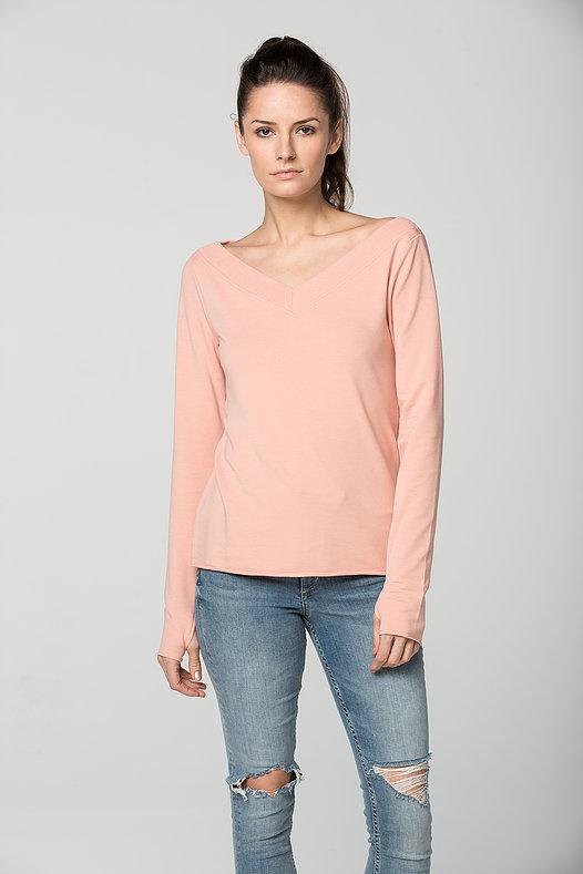 Sundays - Te Rupee Almost Off the Shoulder V-Neck w/ Raw Edge Tomboy Pink