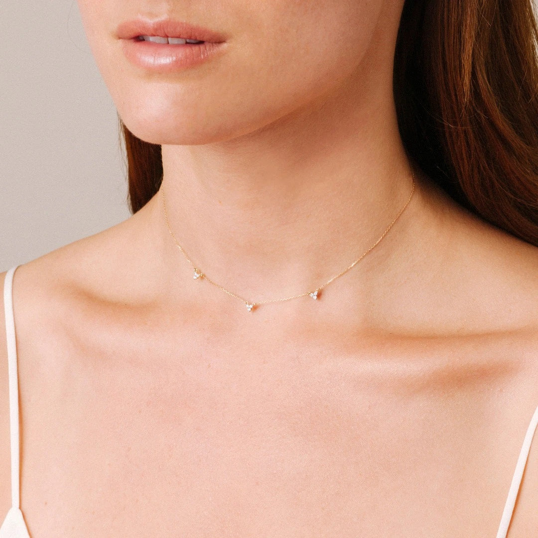 Adina - 3 Cluster Chain Choker Necklace in Sterling Silver
