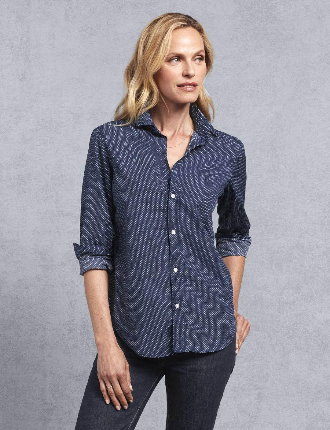 Frank & Eileen - Women Button Down Shirt in Navy w/ Classic All Over