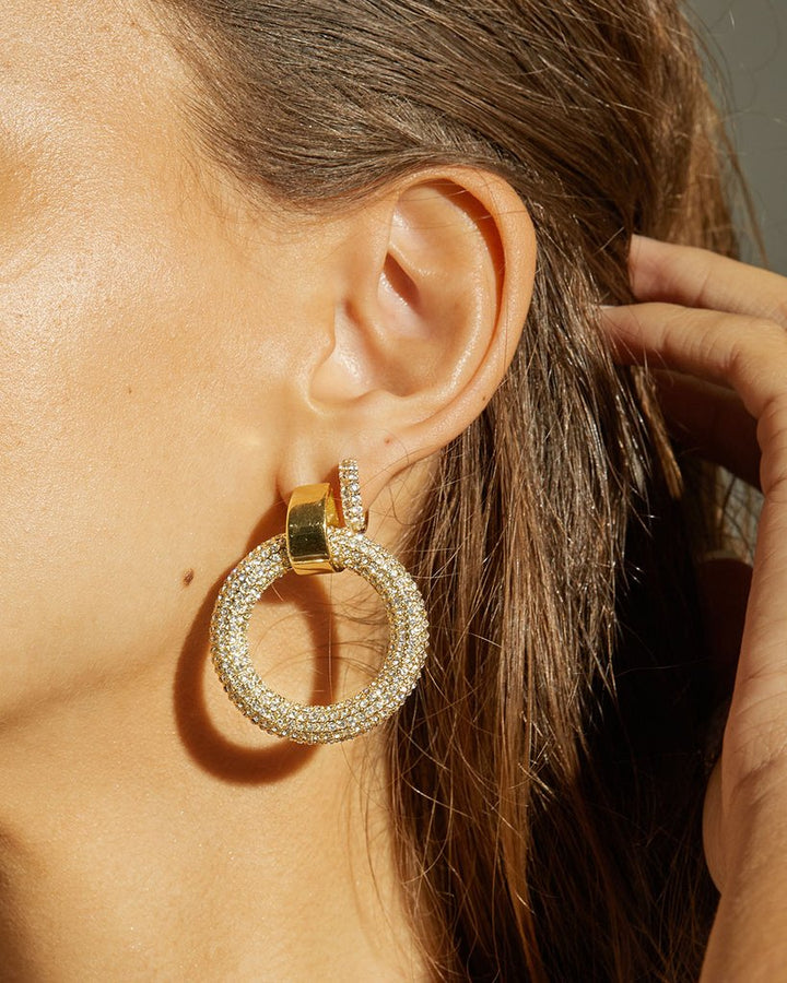 LUV AJ - The Pave Door Knocker Hoops in Silver
