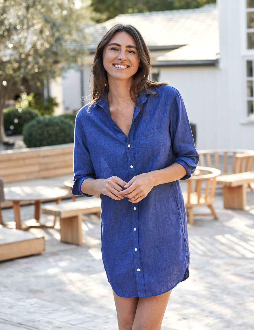 Frank & Eileen - Mary Woven Button Up Dress in Indigo Blue Linen Frank & Eileen - Mary Woven Button Up Dress in Indigo Blue Linen