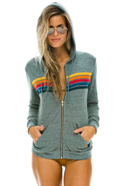 Aviator Nation - 5 Stripe Zip Hoodie in Heather Grey