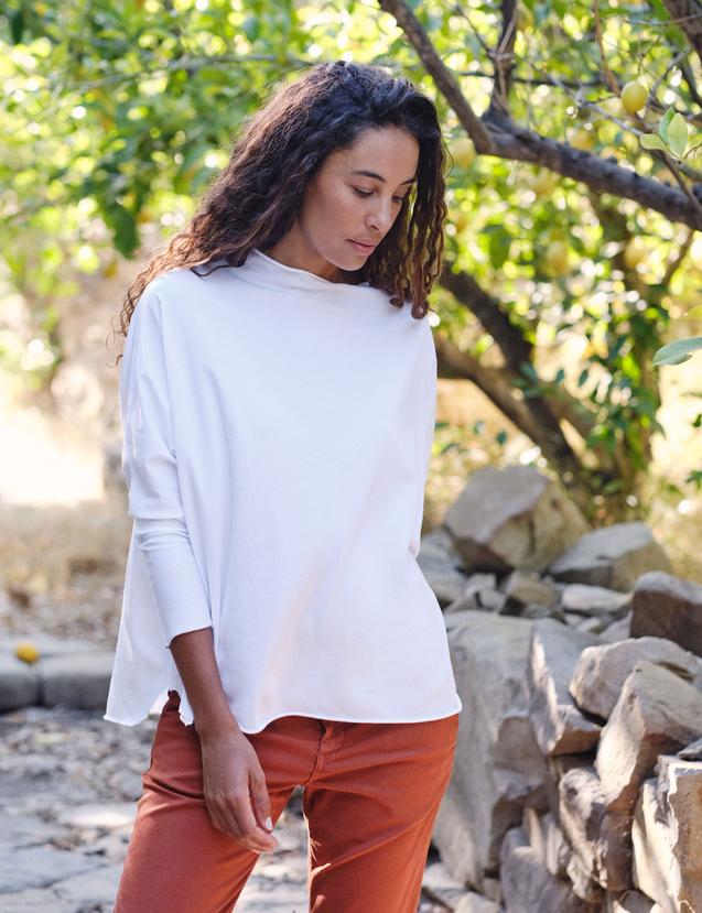 Frank & Eileen - Long Sleeve Funnel Neck Capelet in White