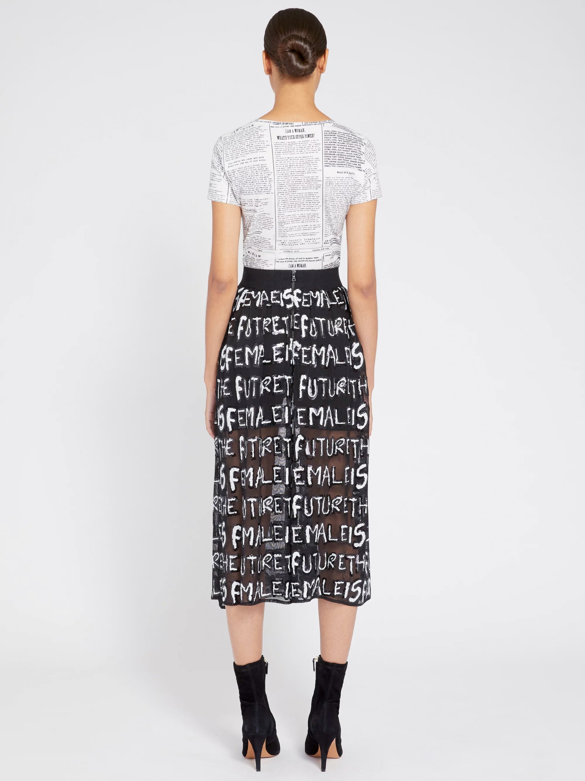 Alice + Olivia - Levon Sequin Feminist Midi Skirt w Biker