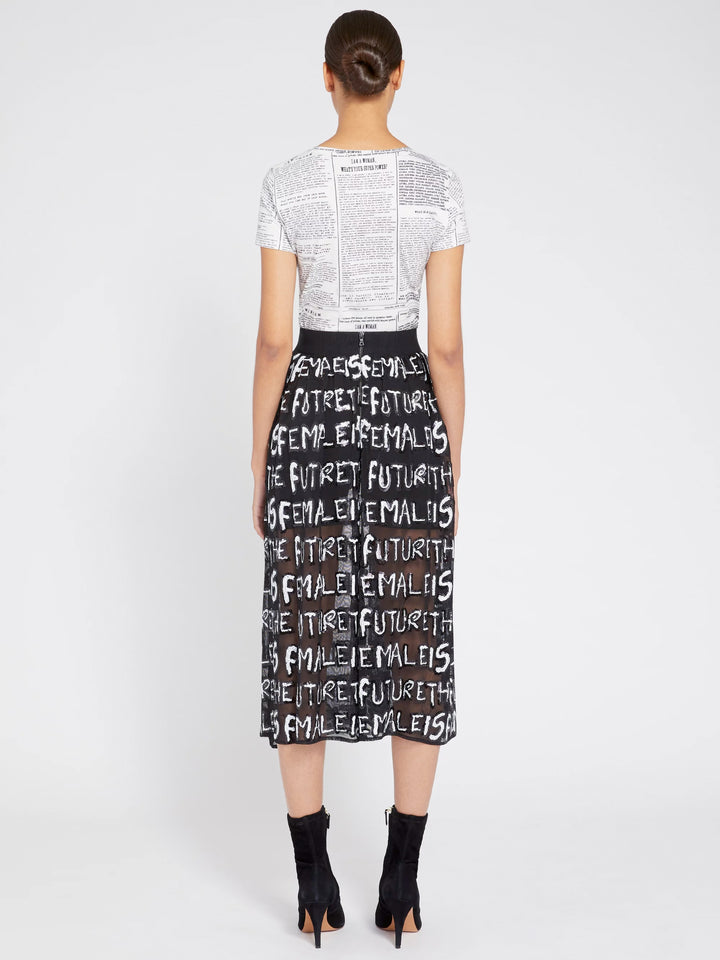 Alice + Olivia  - Levon Sequin Feminist Midi Skirt w Biker Shorts in Black/White