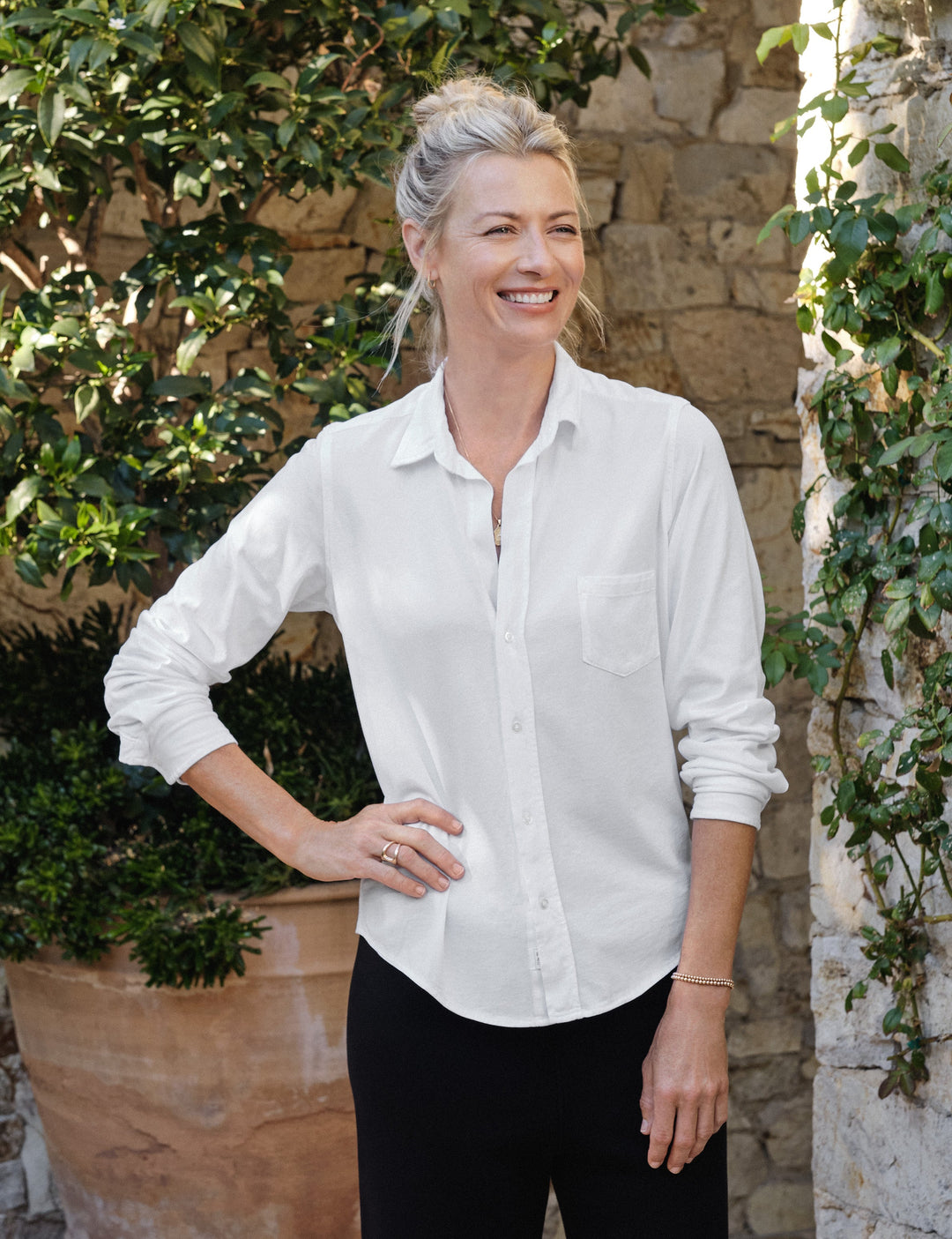 Frank & Eileen - Barry Knit Button Up in White