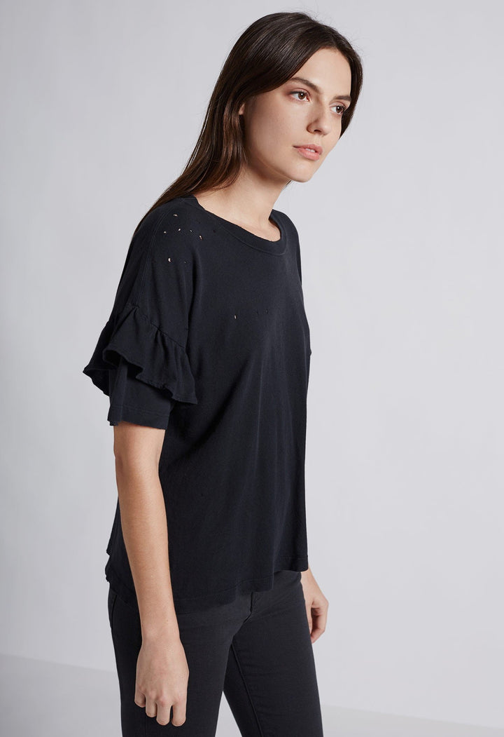 Current Elliott - The Ruffle Roadie Tee Washed Black