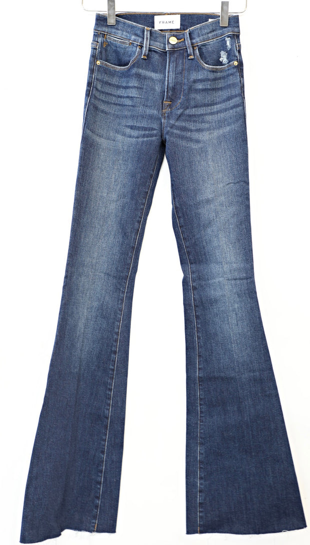 FRAME Denim- Le High Flare Raw Edge Jeans in Fenn