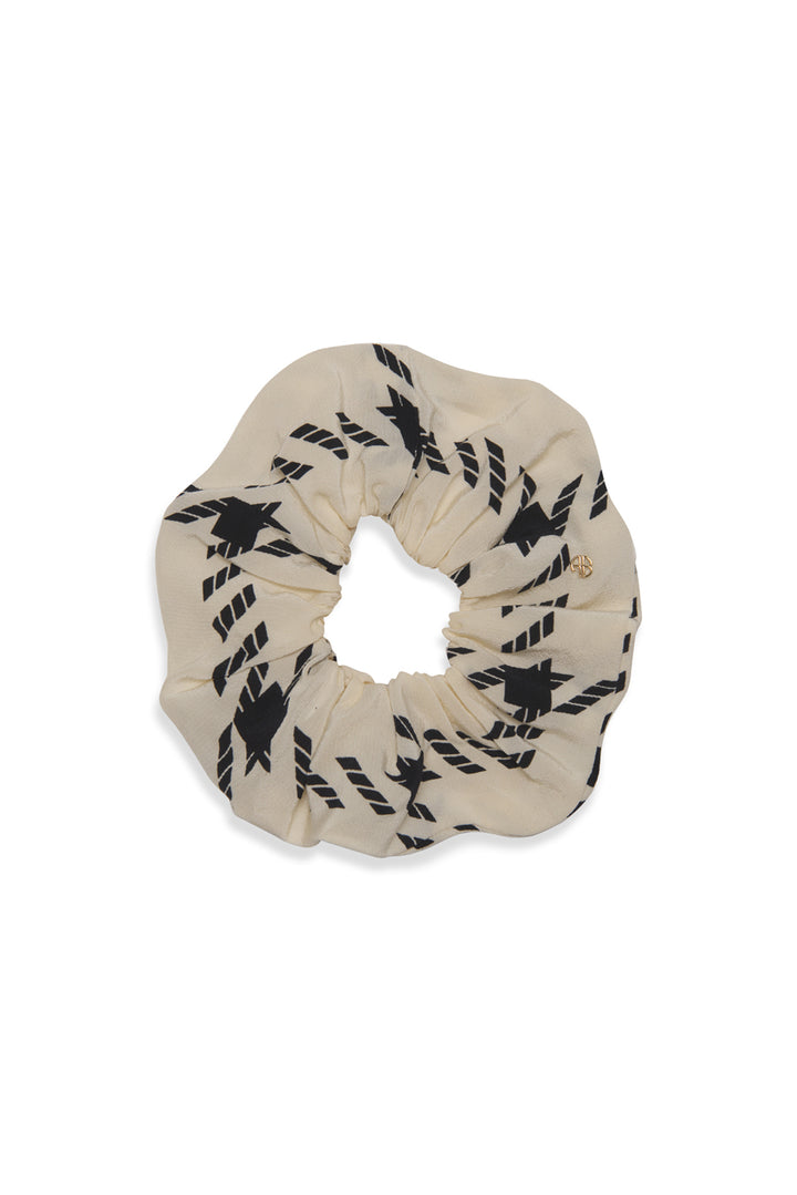 Anine Bing - Large Gwinn Scrunchie Two Pack in Cream Check and Stone