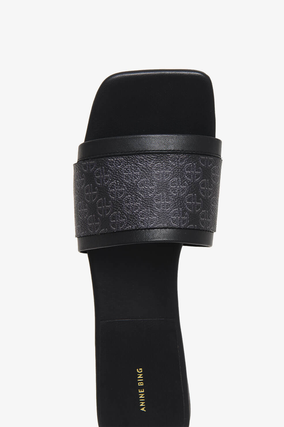 Anine Bing - Ria Slides in Black Monogram Print