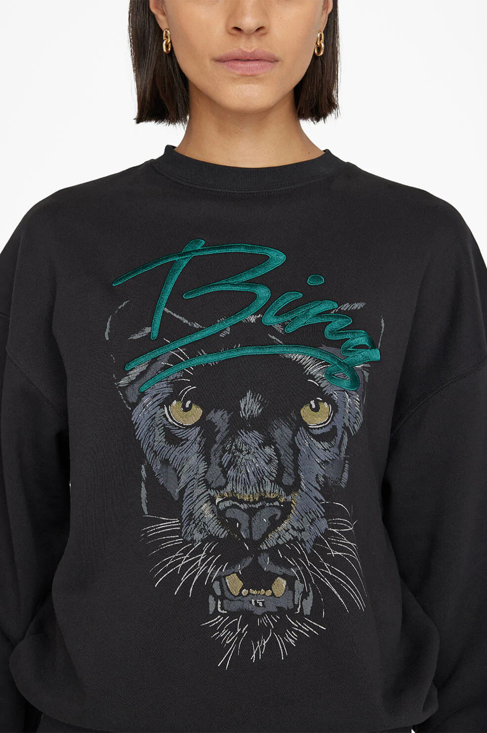 Anine Bing Kenny Sweatshirt Panther in Vintage Black - Black