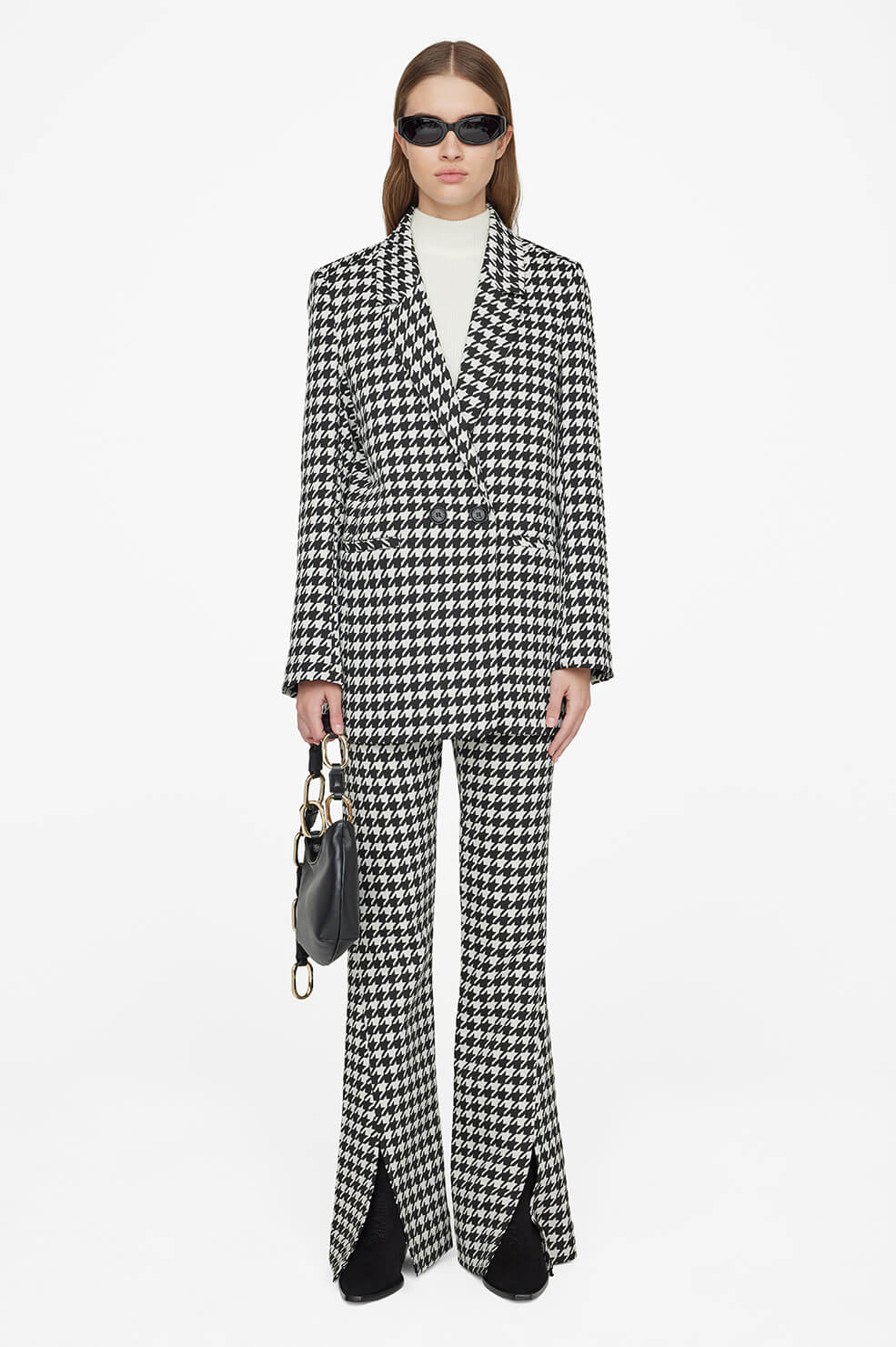 Anine Bing Madeleine Blazer in Black and White Houndstooth