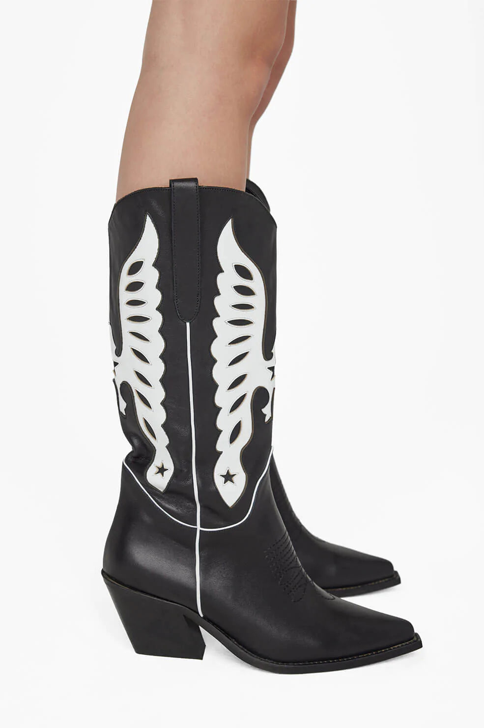Anine Bing Mid Calf Tania Boots in Black and White