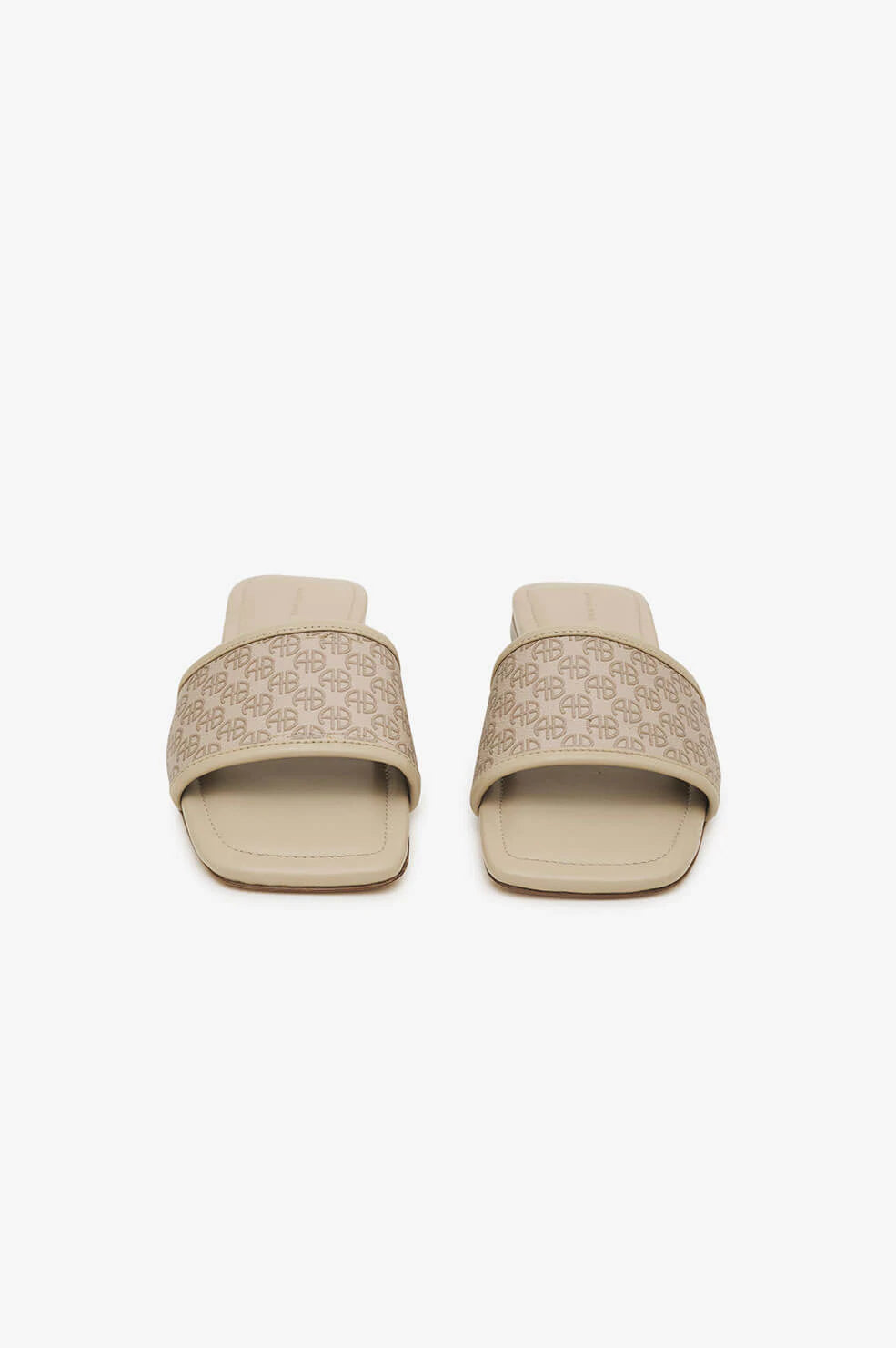 Anine Bing - Ria Slides in Beige Monogram Print