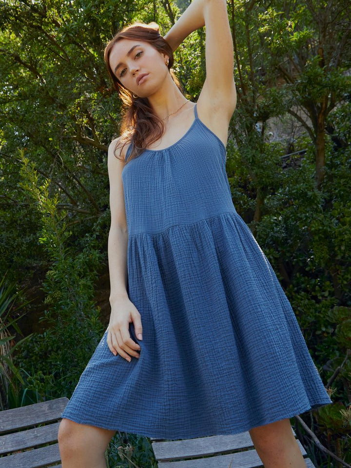 Nation LTD - Addie Tiered Mini Dress in Denim Blue