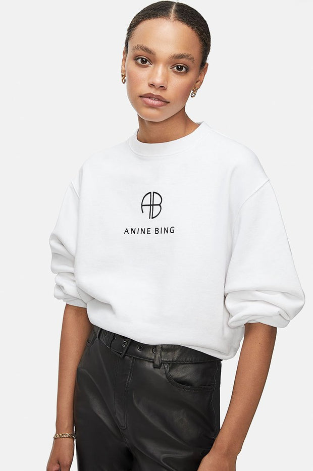 Anine Bing - Ramona Sweatshirt Monogram in White | Blond Genius
