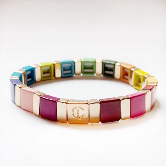 Caryn Lawn - Square Tile Bracelet in Rainbow/Gold