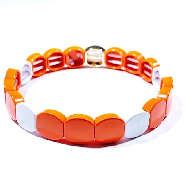 Caryn Lawn - Round Tile Bracelet in Orange/White