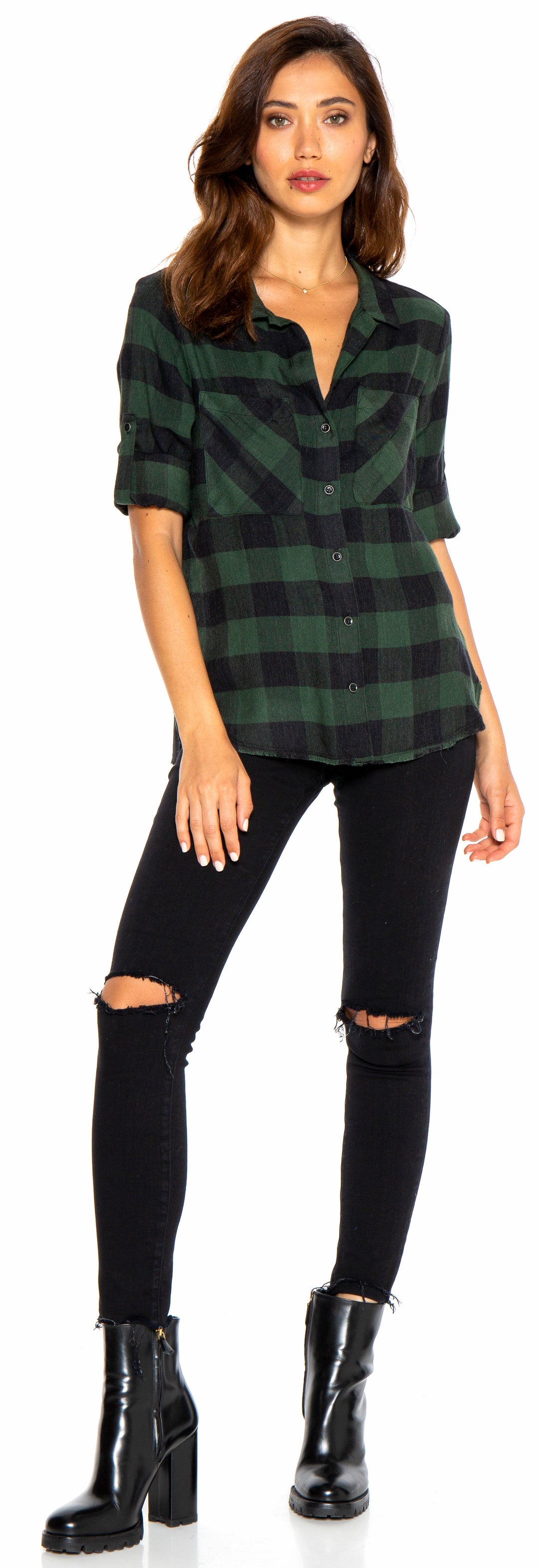 BELLA DAHL - Two Pocket Fray Hem Shirt Pine