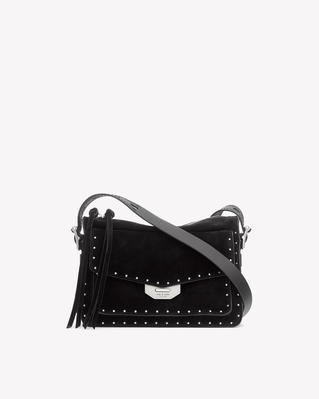 Rag & Bone Small Field Messenger Black Stud Suede