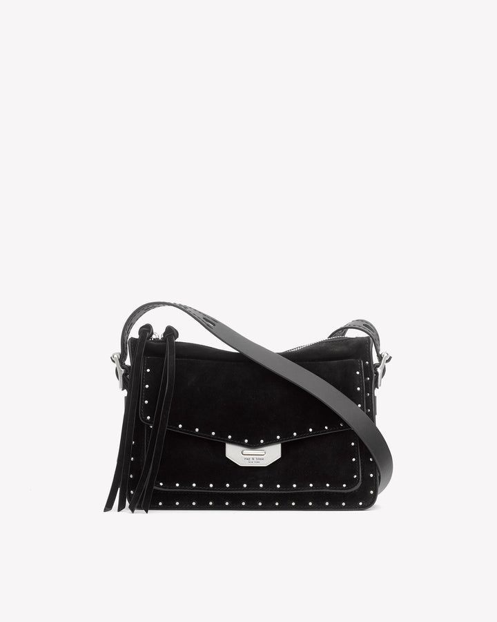 Rag & Bone Small Field Messenger Black Stud Suede
