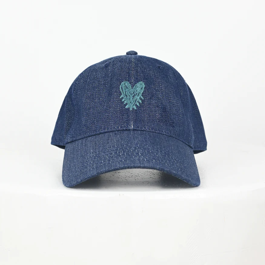 Kerri Rosenthal - Pop Heart Denim Baseball Hat in Dark Denim