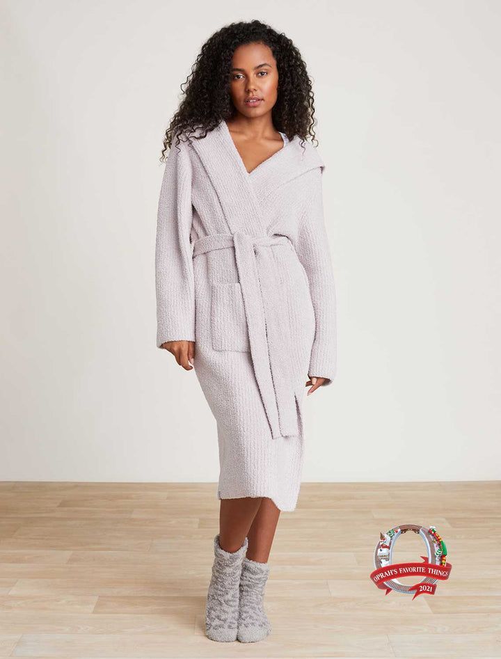 Barefoot Dreams - Cozychic Ribbed Hooded Robe in Silver Ice