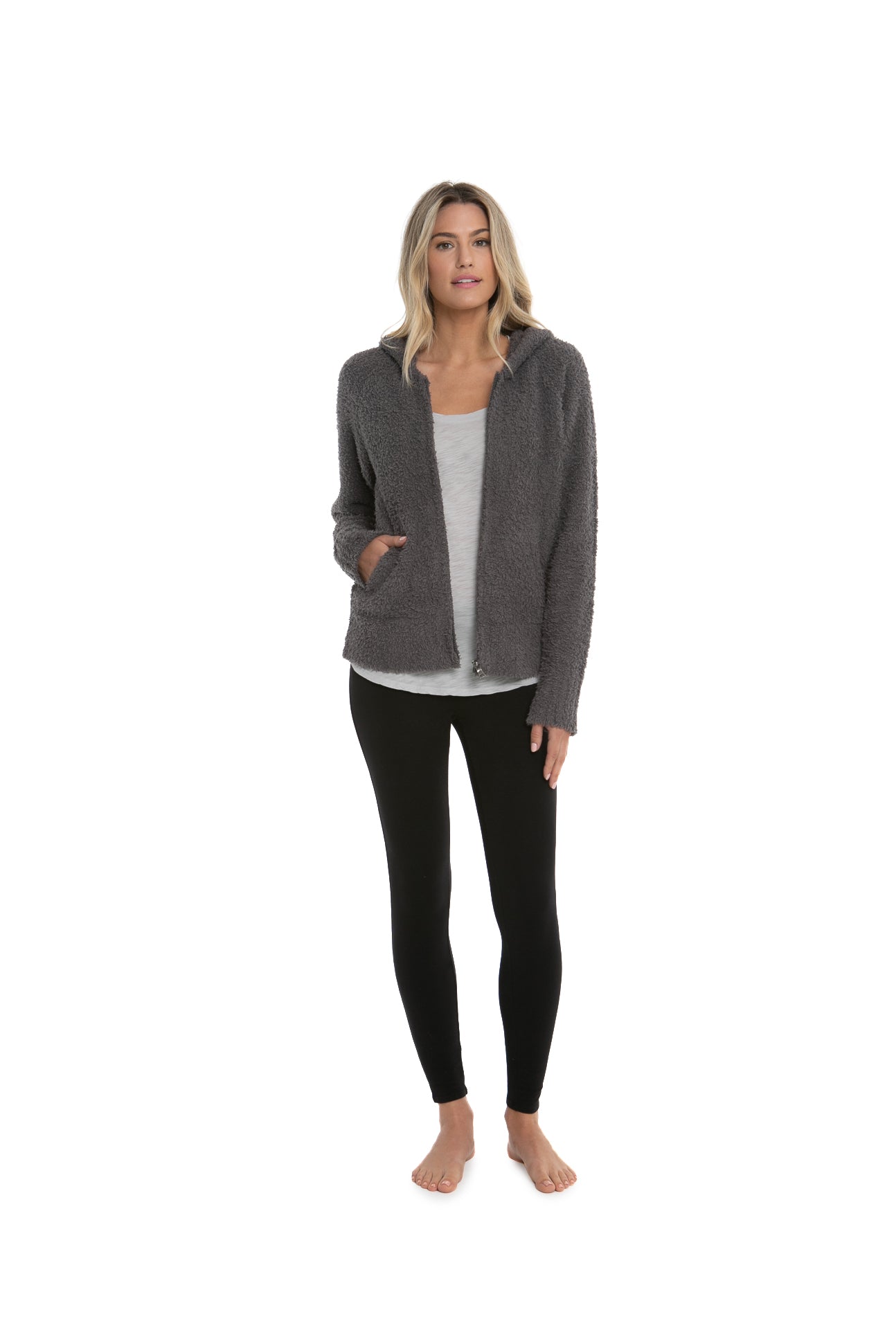 Barefoot Dreams Cozychic Women s Relaxed Zip Up Hoodie in Ash