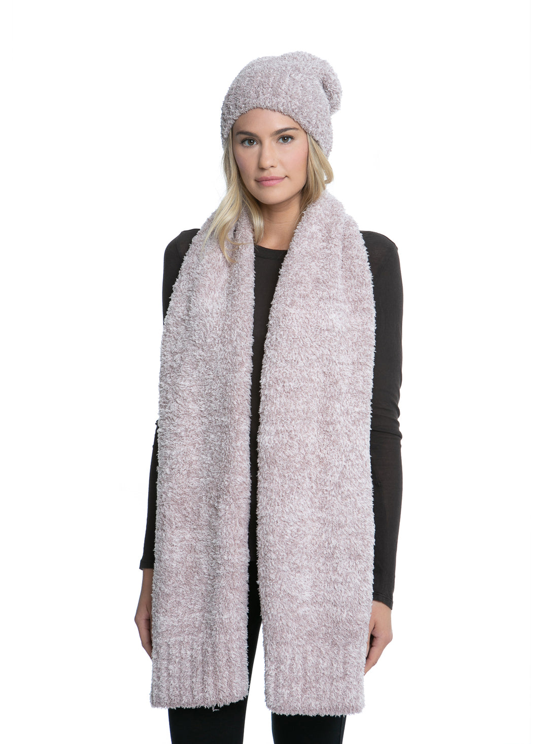 Barefoot Dreams - Cozychic Pom Pom Beanie Scarf Set in Vintage Rose Ballet Pink