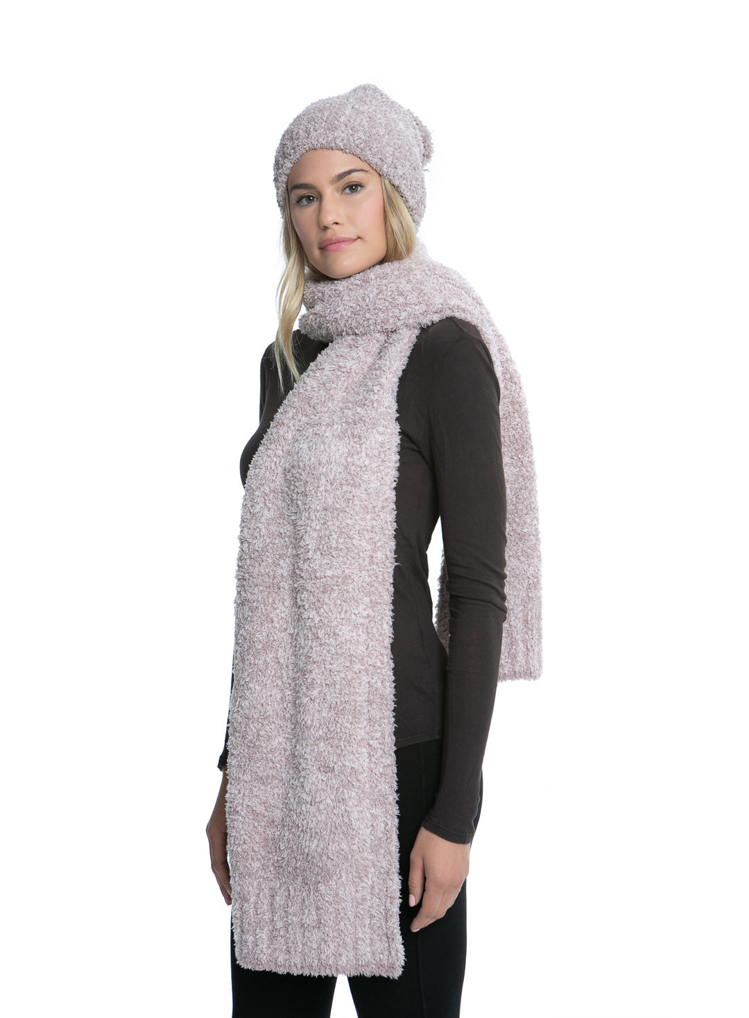 Barefoot Dreams - Cozychic Pom Pom Beanie Scarf Set in Vintage Rose Ballet Pink