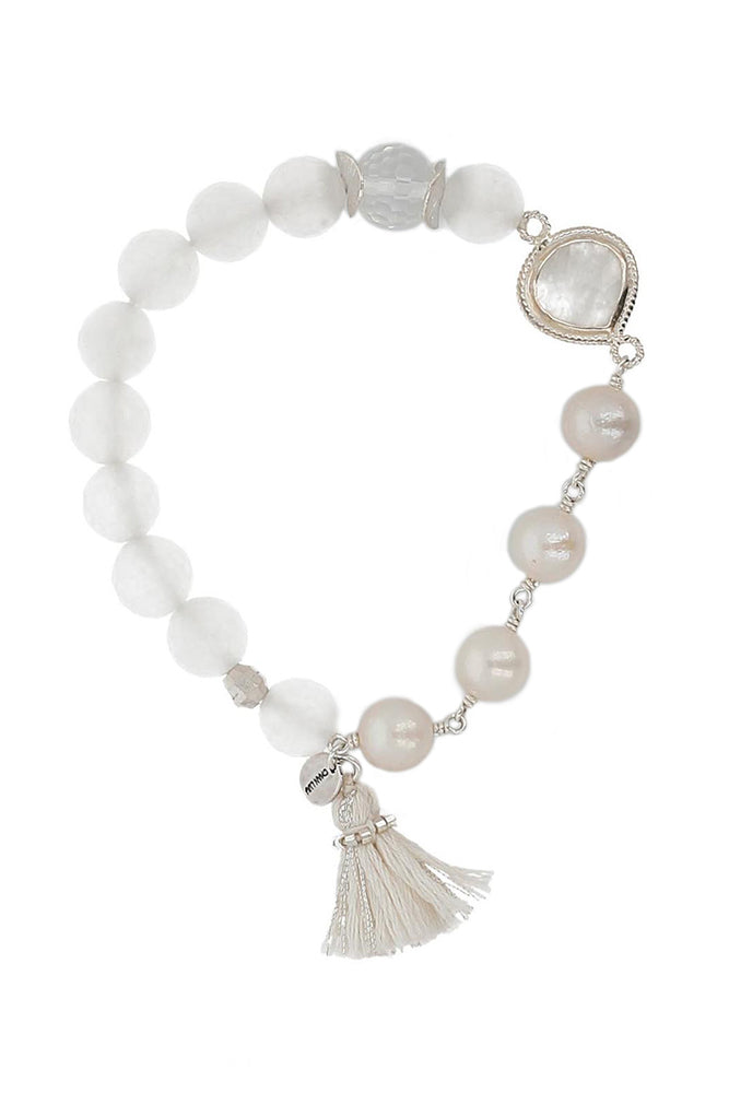Chan Luu - White Pearl Mix Tassel Stretch Bracelet