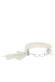 Chan Luu - White Pearl Strand and Tassel Bracelet