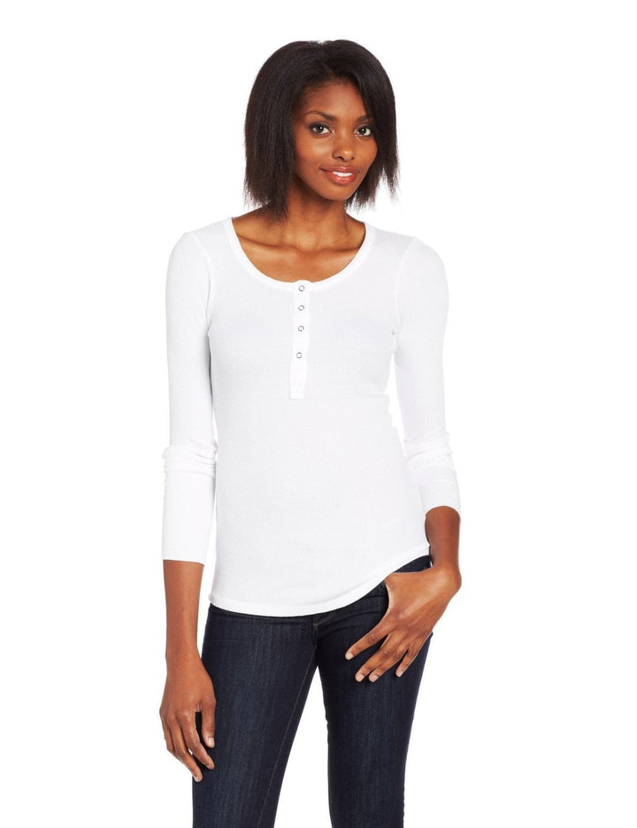 Splendid Splendid Women's Thermal Long Sleleve Henley Tee in White at Blond Genius - 1